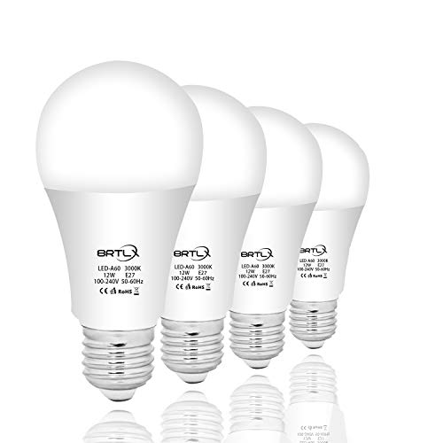 BRTLX 12W E27 Lampadine a LED Non-Dimmabile Luce Bianco Caldo 3000K A60 100 Watt Lampadina a incandescenza da Equivalente Angolazione fascio luce 220 Grado 1080Lm Smerigliato Confezione da 4