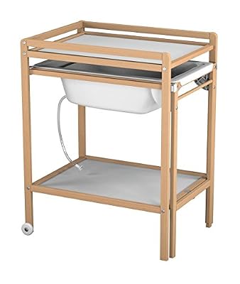Ateliers T4 Table à Langer à Roulettes avec Baignoire Vernis Naturel