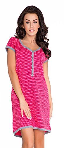 Maternity & nursing nightdress / nightshirt Hebe 100% Cotton (M, Raspberry Pink)