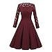 Produktbild Kleid Damen Elegante Sannysis Frauen Vintage Spitze Abendkleid Formale Patchwork Hochzeit Cocktail Party Retro Swing Kleid Damen Kleider Cocktailkleid Partykleid Rockabilly Kleid (Weinrot-sexy, 2XL)
