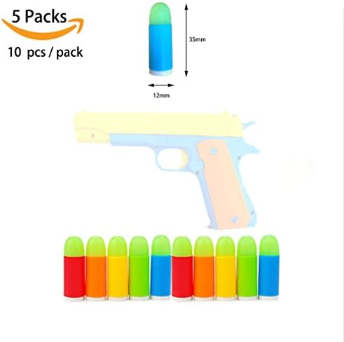 Pistol Soft Rubber Bullets, Compatible with Toy Gun Colt M1911, Mauser C96, Revolver Toy Gun,10 pieces a pack, 5 packs