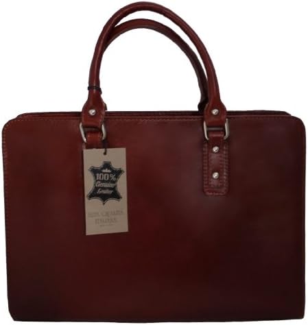 CTM Women's Hand Bag Briefcase Work by Brown, 36x27x11cm , 100% Genuine Leather Made in Italy