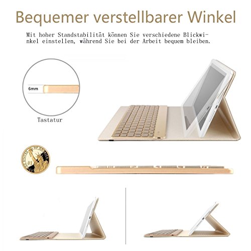boriyuan Apple Ipad Air 2 Ultra Slim Alu Bluetooth Tastatur mit Ipad Air 2 2014 Case Schutzhülle Schale, unterstütztung 7 farbige Hintergrundbeleuchtung (Leder Case mit Alu Deutsch Tastatur Braun) - 4