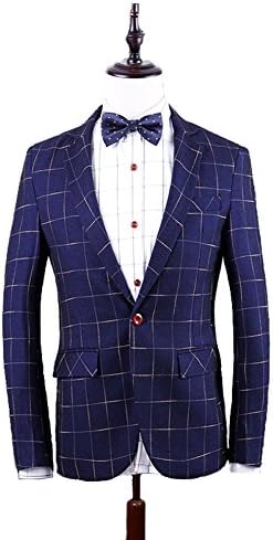 Wiboyeu Mens Slim Fit Casual Premium Plaid and Checks Blazer Jacket Navy 42