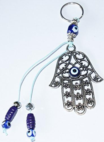Classic Middle Eastern Evil Eye Keychain Key Ring with Hamsa Hand Good Luck Charm Nazar Kabbalah and Evil Eye Bead Tassel