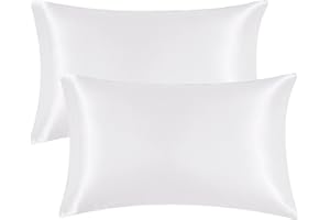 EHEYCIGA Silk Satin Pillow Cases 2 Pack White, Silky Pillowcases for hair and skin with Envelope Closure, Standard Size, 50x75 cm