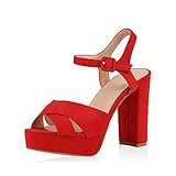  SCARPE VITA Damen Pumps Plateau Sandaletten Blockabsatz High Heels Wildleder-Optik Schuhe Riemchensandaletten Sommerschuhe 155651 Rot Rot 39