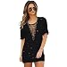 Produktbild Fletion Damen Sexy Sommer Baumwolle V-Ausschnitt Strandkleider Hohle Mini Strand-Kleid Strandbluse Bikini Cover Up