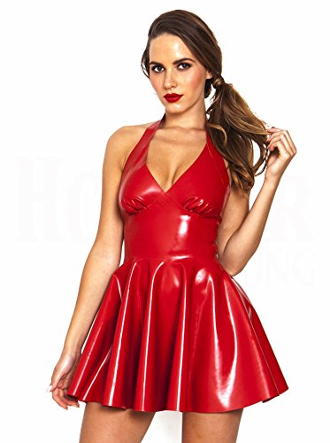 JOPLEC Sexy Leather Dress Shiny PVC Halter Sleeveless Catsuit Bondage Pleated Dress Clubwear Costume S-XXL