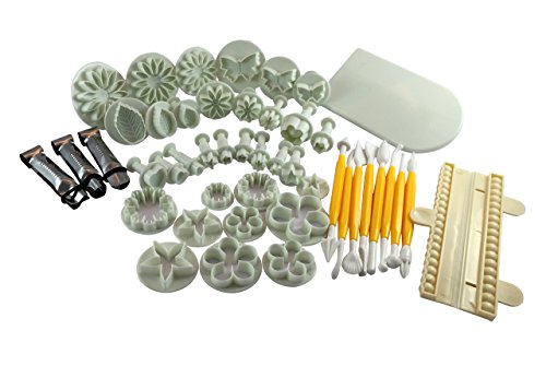 CasaBasics Hochwertiges, 46 Teile – Fondant Set – mit CasaBasics Fondant Rezepte eBook – inkl. Ausstecher, Ausstechform, Auswerfer, Stempel, Modellierwerkzeug, Glätter, Randverzierung ideal für Fondant, Marzipan und Tortendeko - 5