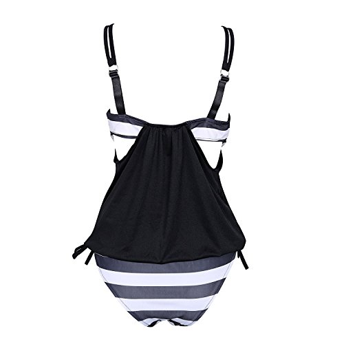 Gigileer Damen Bikini Set zweiteilig Schwimmanzug Tankini Bademode Oberteile + Höschen Streifen - 4