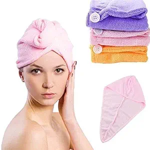 Divyabhav Super quality Hair Towel Wrap Absorbent Towel Hair-Drying Quick Dry Shower Caps Bathrobe Magic Hair Warp Towel Super Microfiber Bath Towel Hair Dry Cap Salon Towel. pack of (1, MULTICOLOR)