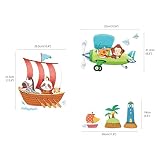 Decowall DAT-1506 Tier Schiffe & 3 Doppeldecker Flugzeuge Wandsticker Wandaufkleber Wandtattoo Kinderzimmer - 5