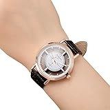 AchidistviQ-Unisex-Armbanduhr, Vintage, hohl, rundes Zifferblatt, Quarz, Keine Zahlen, Kunstleder, Schwarz + Weiß