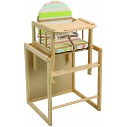Trona Combi roba, trona con bandeja transformable en silla y mesa independientes, trona infantil en madera natural, asiento tapizado en diseño 'Babyowls'