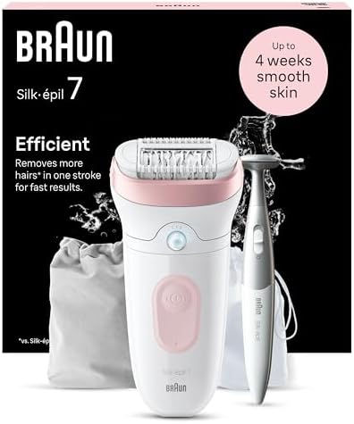 Braun Silk-Épil 7 Epilatore Elettrico Donna con Testina Ampia per Una Epilazione Semplice, Wet & Dry, Pelle Liscia a Lungo, con Rifinitore Bikini Styler, Idea Regalo, 7-210, Bianco/rosa