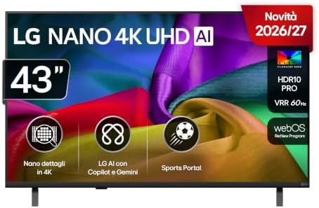 LG NANO AI UHD 43 Pollici, Serie NU8E 2026 Smart TV 4K - 43NU8E0B3LA