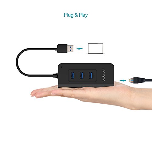 dodocool 3-Port USB 3.0 Hub mit RJ45-Gigabit-Ethernet-Adapter Freier Treiberunterstützung 10/100/1000 Mbps-Ethernet-Schwarz - 4