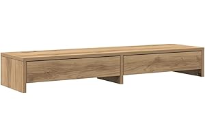 vidaXL Support de Moniteur et tiroirs chêne Artisanal Bois ingénierie, Support d'écran, étagère de Moniteur, Base de Moniteur