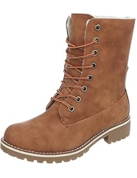 Schnürstiefeletten Damenschuhe Klassischer Stiefel Blockabsatz Schnürer Schnürsenkel Ital-Design Stiefeletten