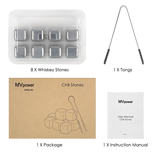 MVPOWER Whisky Steine Edelstahl Eiswürfel Whisky Eiswürfel Ice Cubes Set Whiskey Rocks Stones wiederverwendbaren Eiswürfel 8 Stück mit Klammer - 7