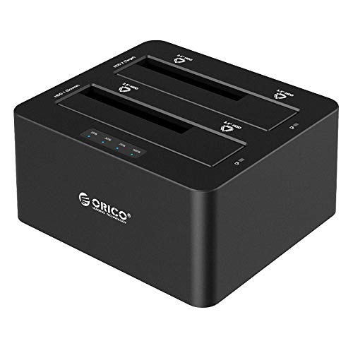 ORICO Dual-Bay Docking Station festplatten de 2,5/3,5 USB 3.0 a SATA 3.0 Hard Drive DockingStation con Duplicador Fuera de línea y función de clonación [Protocolo UASP y 2 x 12TB compatibles] - Negro