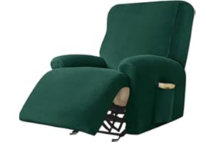 Highdi Housse de Fauteuil Relax Doux Velours Extensible, 4 Pièce Housse de Canapé Antidérapante avec Poche Latérale, Protege de Meubles Lavable pour 1 Places Fauteuil Inclinable (Vert foncé)