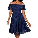 iHENGH Damen Sommer Rock Lässig Mode Kleider Bequem Frauen Röcke Formale Spitze Schmetterlings Hülse Weg vom Schulter Chiffon Abschlussball Kleid(Blau, M)