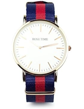 Rose Time Unisex Nato Strap Armbanduhr Rose Gold Navy Rot