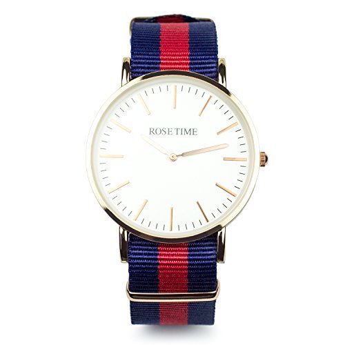 Rose Time Unisex Nato Strap Armbanduhr Rose Gold Navy Rot Rose Time Unisex Nato Strap Armbanduhr Rose Gold Navy Rot