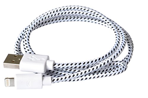 Original OKCS® Ladeset – 1A Netzteil + 1 Meter Textilkabel – Ladekabel, Datenkabel Textil geflochten -iOS 9 kompatibel- USB 2.0 passend für iPhone 6s Plus / 6s / 6 Plus / 6 / 5s / 5c / 5, iPad Air / 2, mini / 2 / 3 / 4, iPad 4, iPad Pro, iPod touch 5th generation, und iPod nano 7th generation in weiß - 2