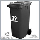 3 x Personalised Wheelie Bin Stickers House Number Street Name, Home, Office, Business, Easy to Apply.