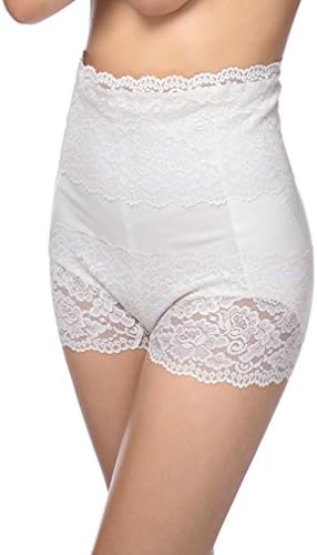Comfortableinside Women's High Waist Full Lace Stretch Shaping Underwear Boyshort Panty Wear Alone White L-UK:12/14