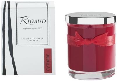 Rigaud Paris, Cythere Bougie D'ambiance Parfumee, Small 2.1 Oz Candle Modele Complet with Metal Silver Snuffer Lid, Red, 2.6 Inches Tall, 28 Hours Burn Life by Rigaud