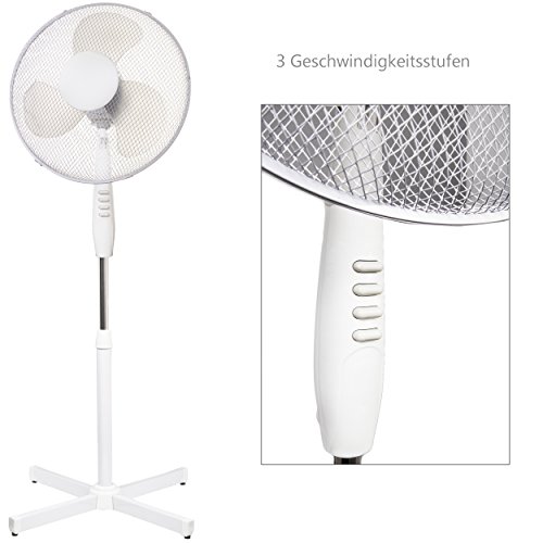 Oramics Stand Ventilator mit 3 Geschwindigkeitsstufen Ø 40cm in Weiß, 42W Standlüfter - 4