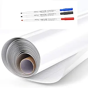 Whiteboard Sticker Paper Sheets, Easy Peel and Stick Dry Erase Contact Paper Upgrade 10 Ft X 16 INCH Extra Wide, Self Adhesive Wall Paper Roll for Classroom, Planning, Office, Kid Painting, 3 Dry Erase Markers