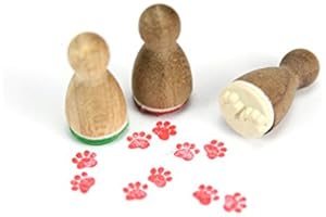 ‎STEMPLINO Stemplino® Ministempel - Motiv: Pfoten - 12mm Durchmesser - Holzstempel Kinder Stempel Bullet Journal Stempel mit Pfoten Motiv spuren Stempel