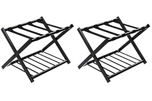 GOPLUS Portavaligia da Hotel, Portapacchi Pieghevole, Portaborse a 2 Ripiani, Scarpiera Pratica, in Ferro, Nero, 63,7x57x42,7 cm (2 x Porta Valigia)