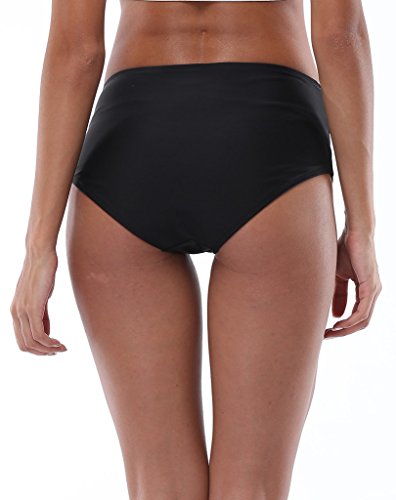 Attraco Damen Bikinihose High Waist Tankinihose Breiter Bund Hoch Geschnitten Schwarz - 3