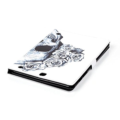 Samsung Galaxy Tab A 9.7 SM-T550 Hülle, DEENOR Bunt Malerei und Stilvoll Zeichnung Brieftasche Case Buch-Stil PU Leder Flip Protective Stand Tasche Schutzhülle Hülle für Samsung Galaxy Tab A 9.7 SM-T550. (Flowers Skull) - 5