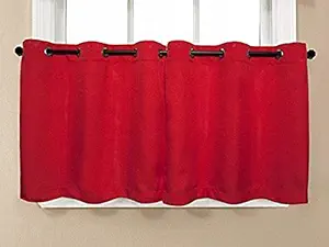 Sweet Home Collection Jackson Textured Solid Kitchen Curtain Tier Pair, 24 Red