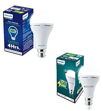 PHILIPS Base B22 Inverter Bulb 8 and10 Watt Combo Rechargeable Emergency LED Bulb (Cool Daylight) - White, Pack of 2