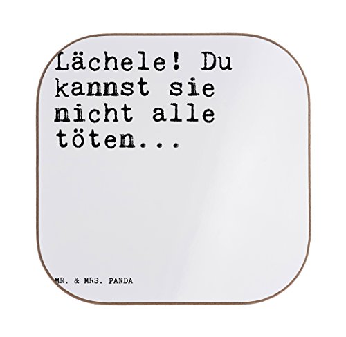 Mr. & Mrs. Panda Quadratische Untersetzer mit Spruch „Lächele! Du kannst sie nicht alle töten…“ – 100% handmade aus Hartfaser – Untersetzer, Holz, Glas, Gläser, Glasuntersetzer, Frühstück, Party, Geschenk, Geschenke, Schenken, Mitbringsel, Set, quadratisch, quadrat, eckig, Tisch Lachen Aggression Wut Spruch Sprüche Lustig Spass Geschenk Geschenkidee Zitate - 2