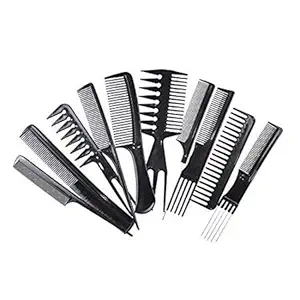 MAYU Professional Pack of 10 Different Pieces Salon Hair Comb Set (Multicolour)