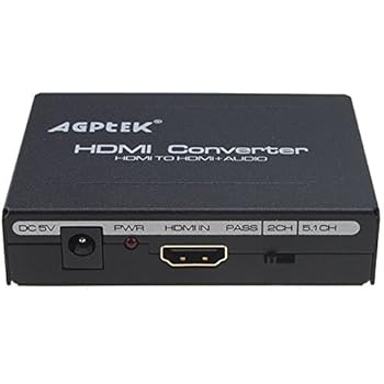 AGPTEK HDMI zu HDMI Audio Extractor Splitter - Premium 3D Audio / EDID Steuerung / Audio Extractor 2.0 - digitales 5.1 Toslink - SPDIF & L/R Stereoausgang 1080P 50/60Hz 720P/480P 225MHz / 6.75Gbps/Nicht für Dolby Digital Plus/PCM 5.1CH