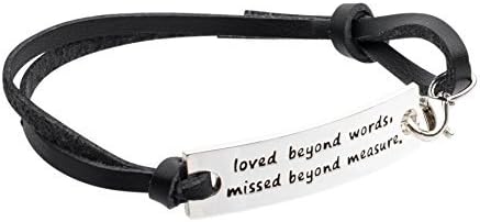 Inspirational Jewelry Bracelet - "Loved Beyond Words, Missing Beyond Measure." Quote - Silver Charm Wrap - Engraved Sayings for Inspiration, Motivation - Perfect Gift for Women, Men, Teens, Girls.