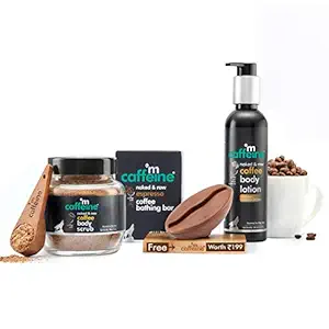 mCaffeine Espresso Body De-Tan Kit | Free Handcrafted Bean Tray | Deep Cleanses, Removes Tan, Moisturizes | Bathing Bar Soap, Body Scrub, Body Lotion