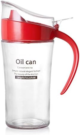 Oil Dispenser Bottle-Oil Pourer Vinegar Cruet, 21 OZ Glass Bottle with Drip-free Bottle Spout and Return Ventilation Design (Red)