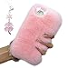 Price comparison product image iPhone 6S Faux Rabbit Fur Case, Fluffy Cover for iPhone 6, Bonice Imitation Rabbit Fur Bunny Furry Protective Phone Cover Shell Plush Washable Cover Case Shockproof Case Bumper Luxury Bling Rhinestone Diamond Scratch-resistant TPU Gel Case Cover 4.7 inches + Flower Anti Dust Plug - Light Pink