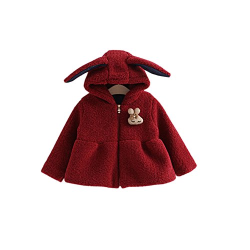 Arrowhunt Baby Girls Cute Winter Warm Plush Rabbit Hooded Coat Red